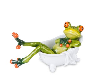 Frog in a bathtub made of artificial stone, hand-painted - funny bathroom decoration