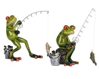 Frosch hellgrün als Angler aus Kunststein mit glänzender, handbemalter Oberfläche