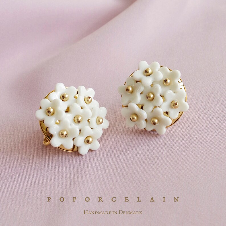 Mini Daisy Cluster Clip-on Earrings SKU: E_032 Porcelain Jewellery Wedding and Bridal Jewellery ...