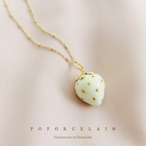 Golden White Porcelain Strawberry Necklace SKU: N_020W porcelain jewellery; wedding and bridal jewellery; everyday jewellery