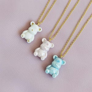 Porcelain Teddy Bear Necklace N_035B/P/W Handmade Ceramic Pendant, Cute Animal Jewelry, Kawaii Bear Necklace, Unique Porcelain Gift for Her