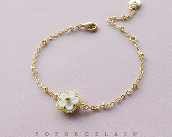 Mini bracelet marguerite en porcelaine BA_010 bijoux en porcelaine ; Bijoux de mariée; bijoux de tous les jours, marguerite, fleur, bracelet floral