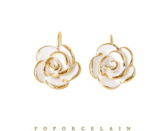 Golden White Cloud Rose Hook Earrings SKU: E_029 porcelain jewellery; wedding and bridal jewellery; everyday jewellery
