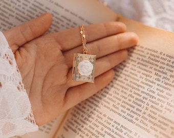 Porcelain Camellia Book Locket Necklace N_023 porcelain jewelry; vintage inspired; everyday, locket, book worm, modern vintage