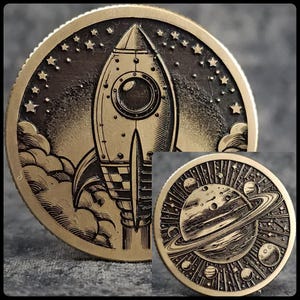 Brass Coin - Rocket Ship - Space Exploration