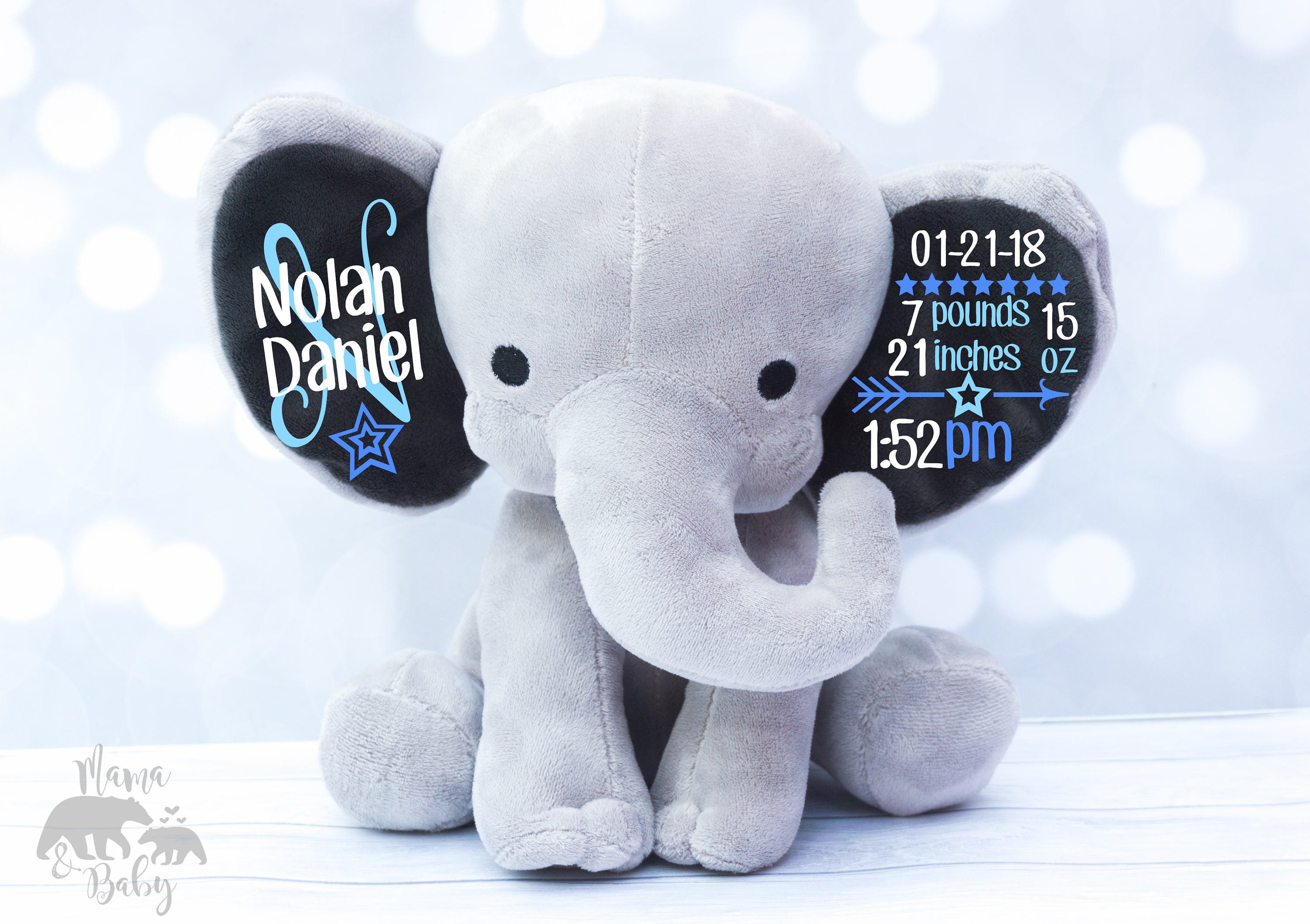 Baby Boys Birth Stat Elephant Plush Keepsake Elephant Birth Etsy