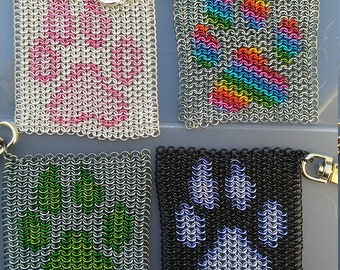 Two Color Paw Print Chainmaille Keychain