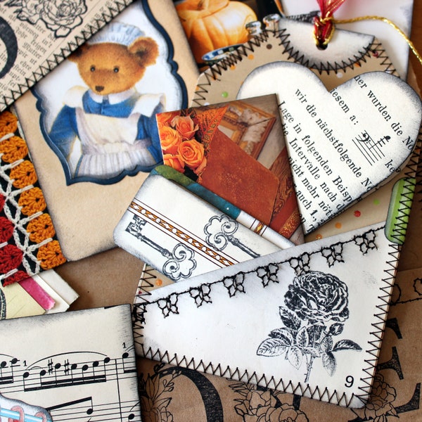 Junk Journal Kit Ephemera Set 50+ Teile, Journaling, Scrapbooking, Vintage Papier, Teddybär, Umschläge, Tags