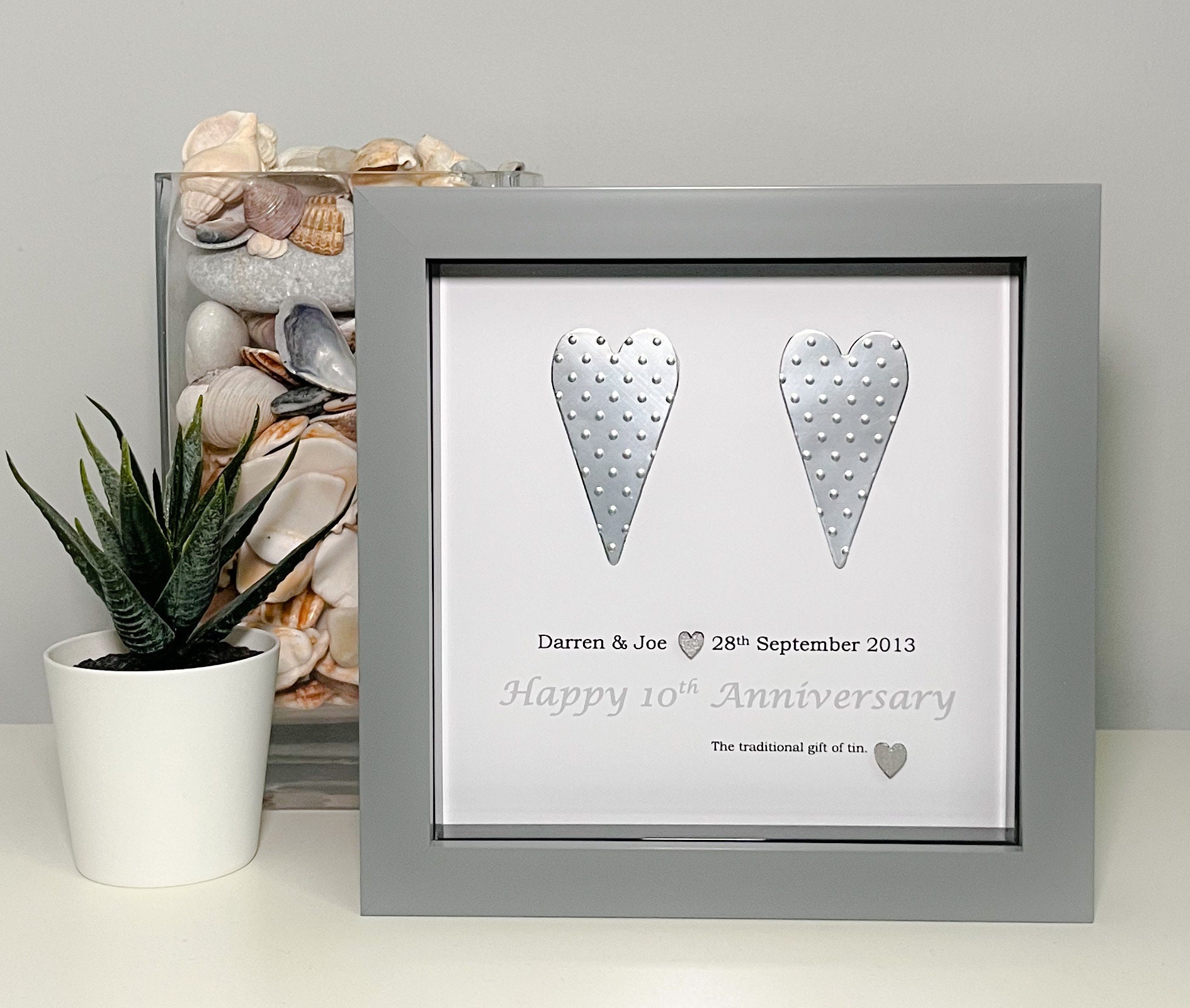 Handcrafted 10th Wedding Anniversary Gift Personalised Tin Heart Tenth Anniversary Keepsake Frame Etsy UK