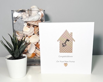 New home card - handmade - house key - can be personalised - Kraft or white