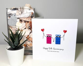 12th anniversary lego card - traditional silk hearts - handmade - can be personalised - 12 years