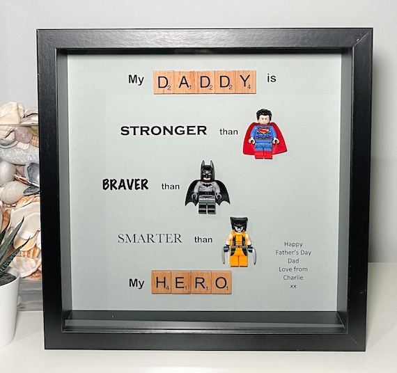 Superhero Mini Figure Frame Dad Daddy Grandad Scrabble Frame Superhero Lego Mini Figure Options Daddy Birthday Present Christmas Gift Etsy