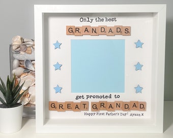 Only the best grandads get promoted to great grandad great grandpa gramps scrabble art frame gift pregnancy announcement - fathers day gift