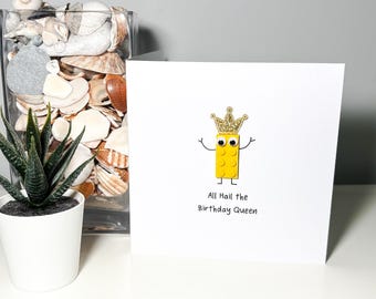 birthday queen card - Lego - handmade - can be personalised