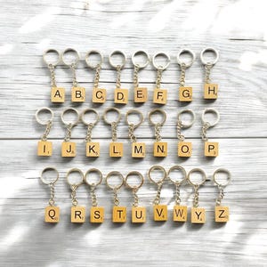 scrabble letter keyrings - initial - labelling keys - stocking filler - single or bulk - teacher gift