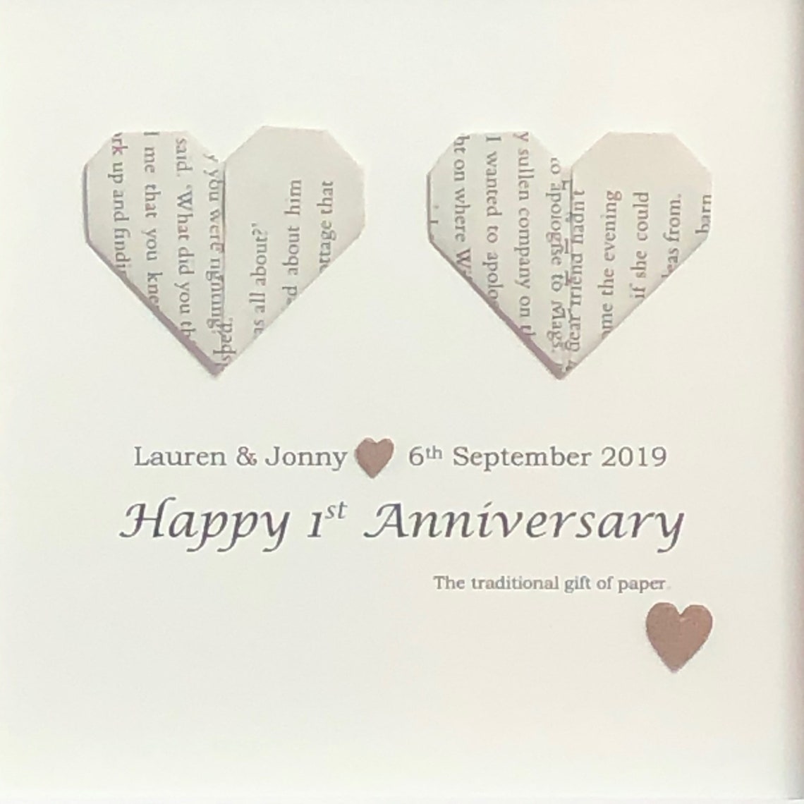 Handcrafted 1st wedding anniversary gift personalised paper Etsy