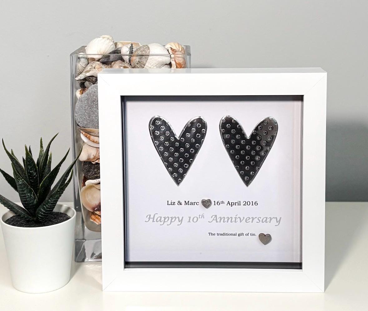 10th Wedding Anniversary Gift - Personalised Traditional Tin Heart