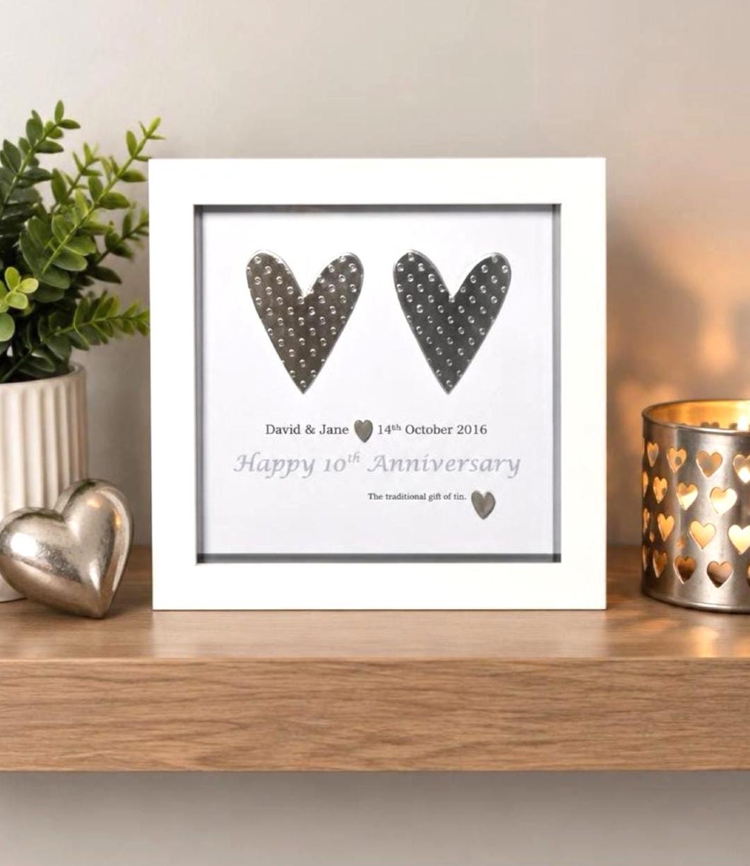 10th Wedding Anniversary Gift - Personalised Traditional Tin Heart