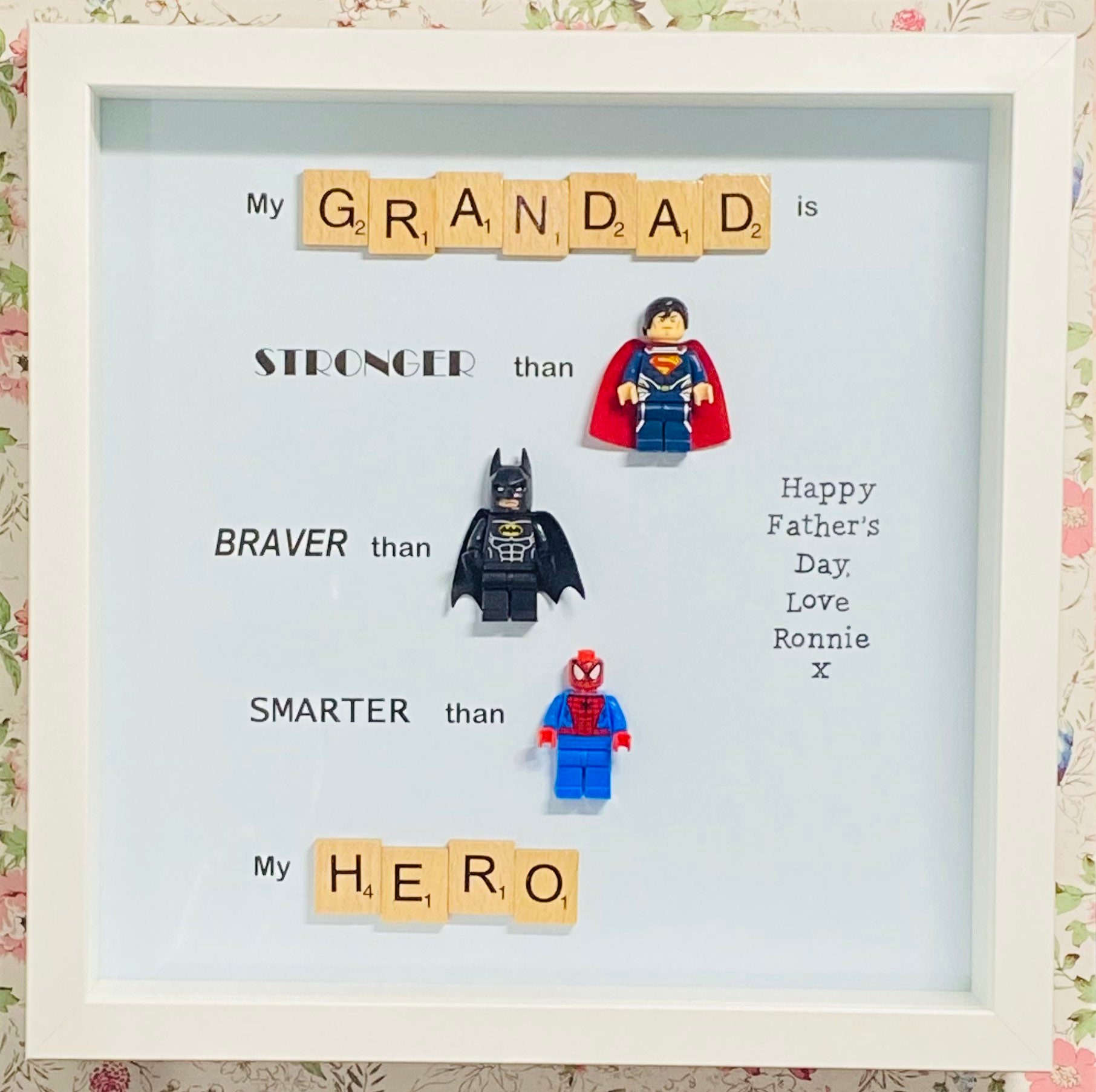 Personalised Fathers Day Gift Superhero Oak Keyring Daddy Dad Grandpa Grandad 