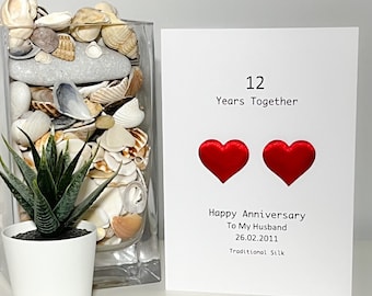 12th anniversary card - silk anniversary - traditional anniversary card - silk heart card - handmade card