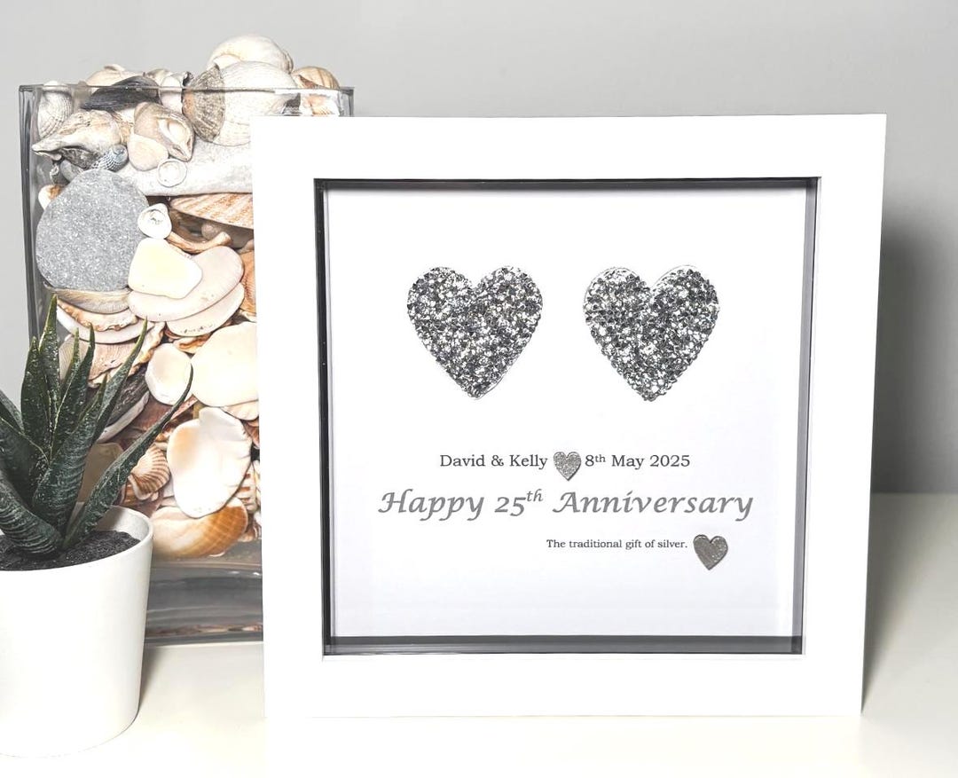 25th Anniversary Gift - Traditional Personalised Silver Heart Keepsake ...