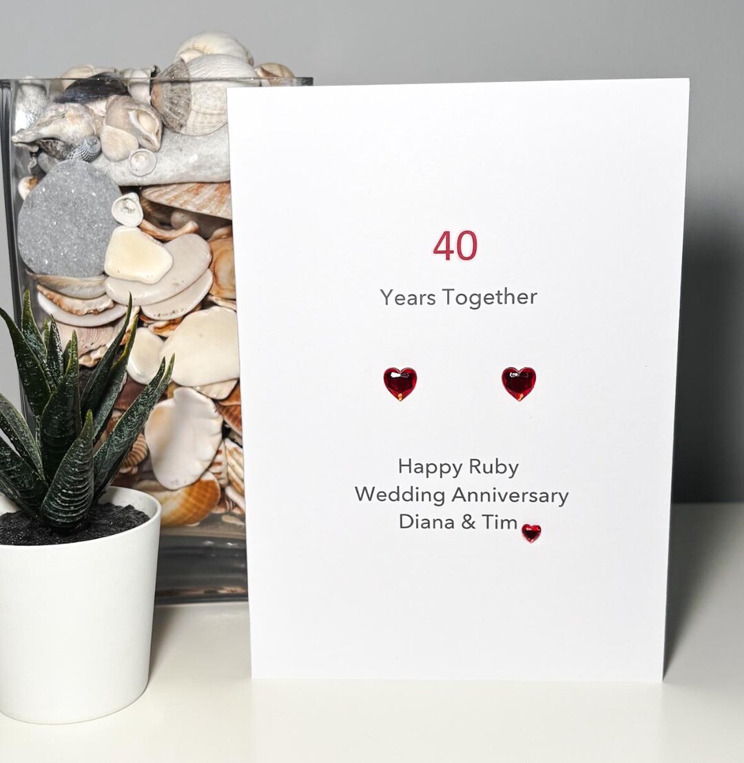 40th Ruby Anniversary Card - Traditional Heart - Handmade - Etsy UK