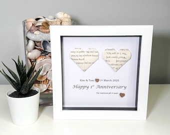 first 1st anniversary frame keepsake - traditional paper - personalised heart