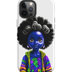 Pretty Blue Girl Colorful Tough Case  iPhone Case,African Phone Case,Black girl Hair.Gift for Her, iPhone 16,iPhone case 15, and More