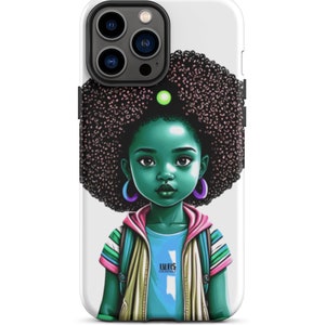 Leuk blauw meisje stoer hoesje voor iPhone®, Black Art-telefoonhoesje, Black Girl Art, Afro-Amerikaanse kunst