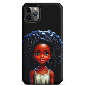 Blue Afro Girl, Tough Case for iPhone, Black Girl Art Phone Case, Brown Girl Accessories, Gift for Her, Black Owned