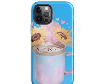 Hand-Painted Coffee Mug Surrounded By Colorful Sunflowers And Hearts Tough Case for iPhone®