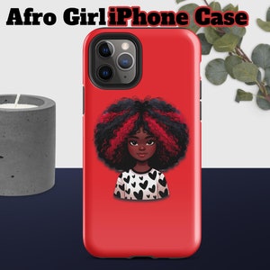 iPhone-hoesje Afro Girl, schattig meisje met krullend zwart en rood afrohaar,