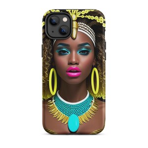 Afro natural Hair yellow Beautyful Colorful  queen With Makeup And Earrings Tough Case for iPhone®