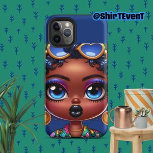 Cartoon Chubby Cheeks Afro Girl With Blue Eyes Tough Case for iPhone®