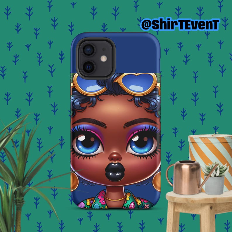 Cartoon Chubby Cheeks Afro Girl With Blue Eyes Tough Case for iPhone®