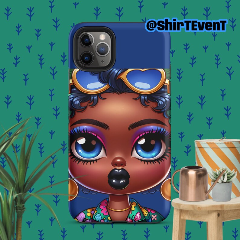 Cartoon Chubby Cheeks Afro Girl With Blue Eyes Tough Case for iPhone®