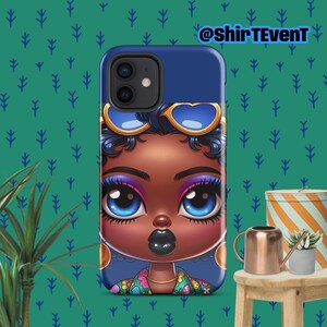 Cartoon Chubby Cheeks Afro Girl With Blue Eyes Tough Case for iPhone®