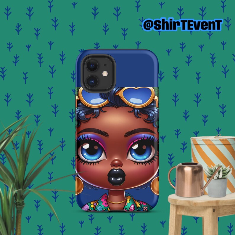Cartoon Chubby Cheeks Afro Girl With Blue Eyes Tough Case for iPhone®