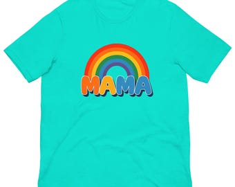Maglietta unisex con testo arcobaleno e giocoso vintage cartoon
