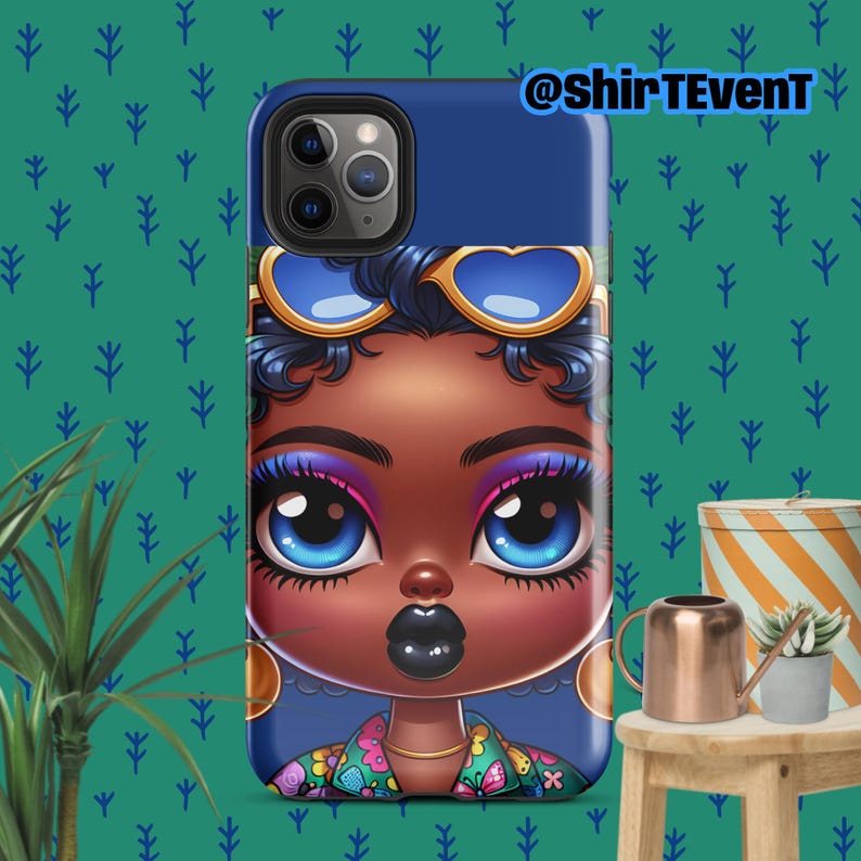 Cartoon Chubby Cheeks Afro Girl With Blue Eyes Tough Case for iPhone®