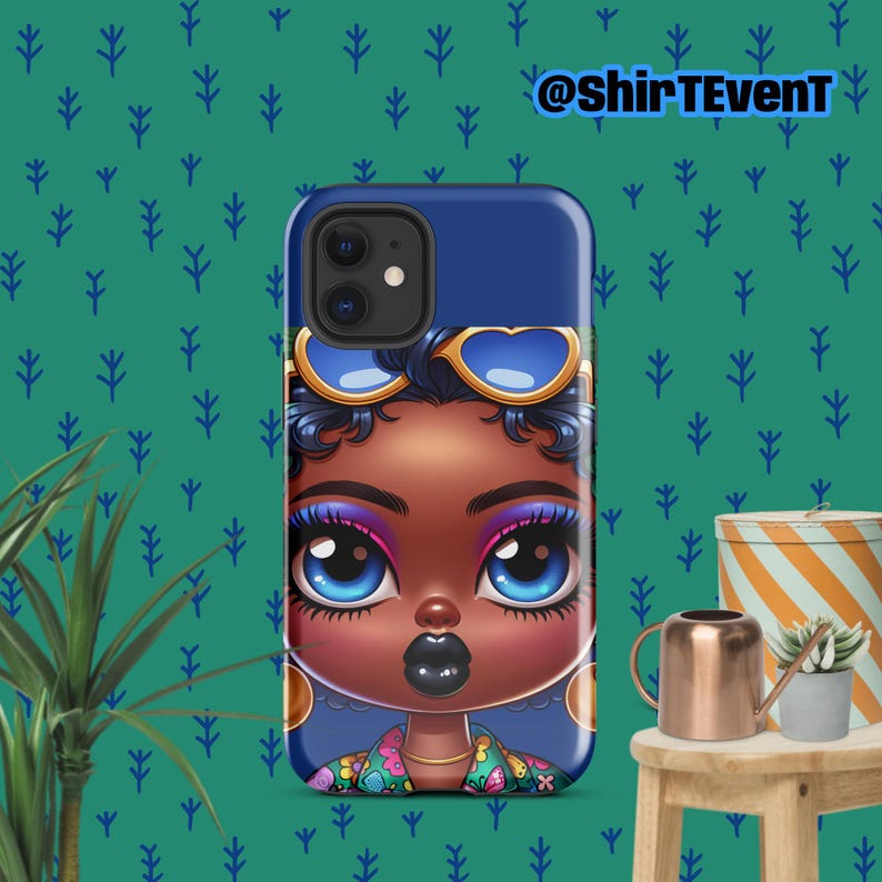 Cartoon Chubby Cheeks Afro Girl With Blue Eyes Tough Case for iPhone®