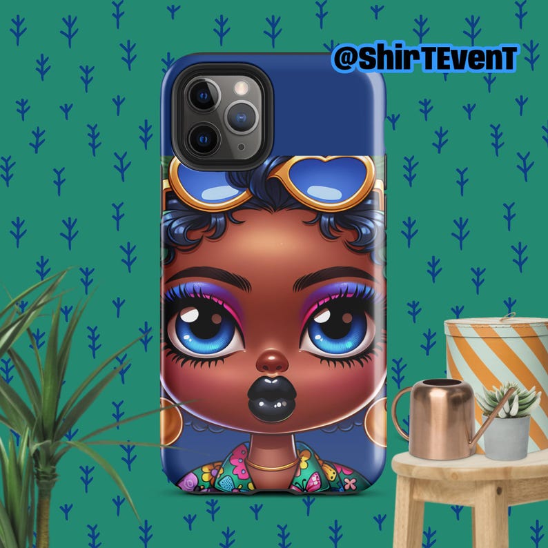 Cartoon Chubby Cheeks Afro Girl With Blue Eyes Tough Case for iPhone®