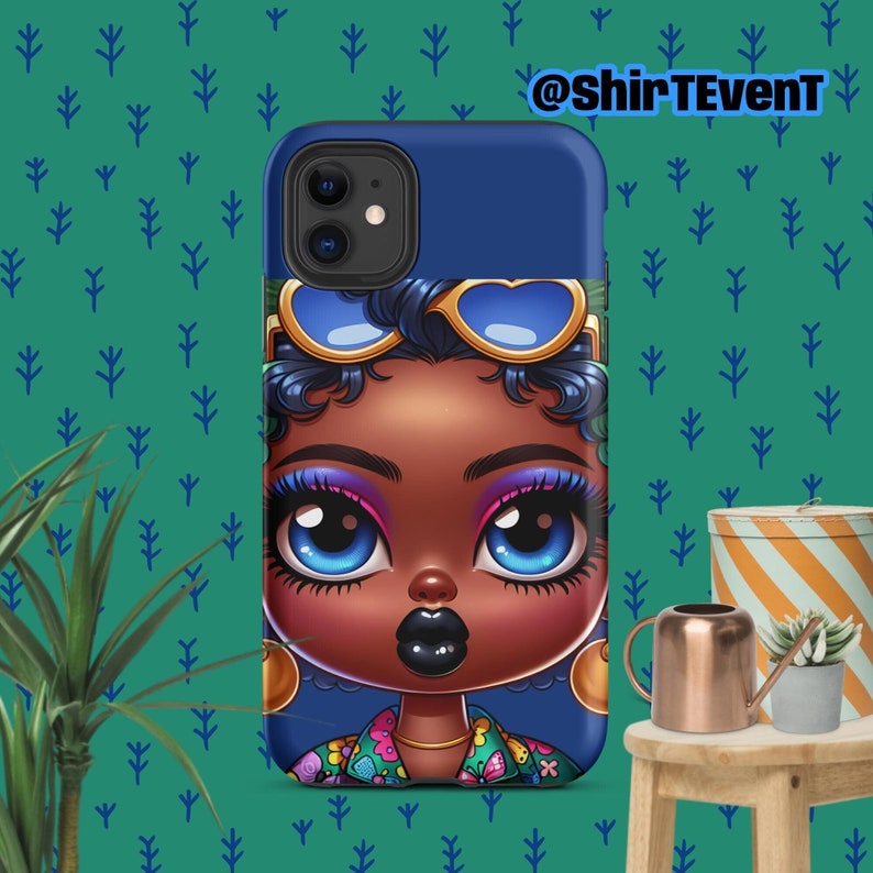 Cartoon Chubby Cheeks Afro Girl With Blue Eyes Tough Case for iPhone®