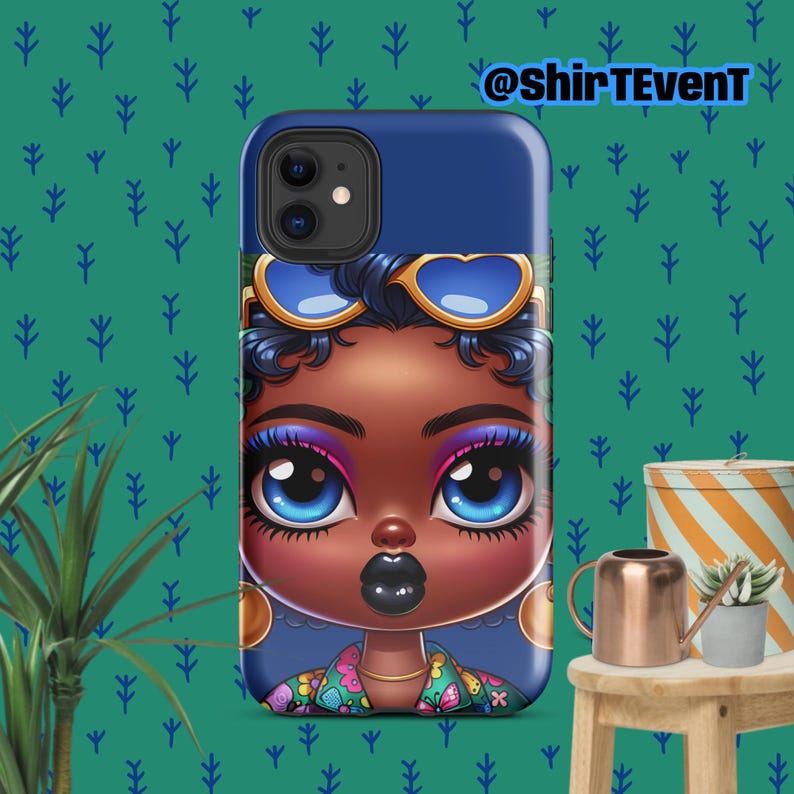 Cartoon Chubby Cheeks Afro Girl With Blue Eyes Tough Case for iPhone®