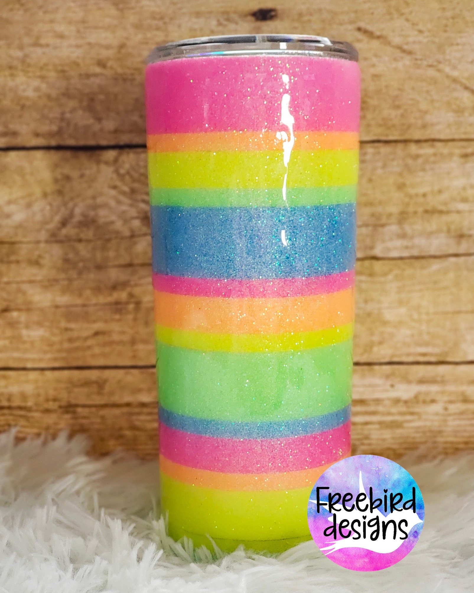 Striped Glitter Tumbler Neon Glitter Yeti Stripes Cup Etsy