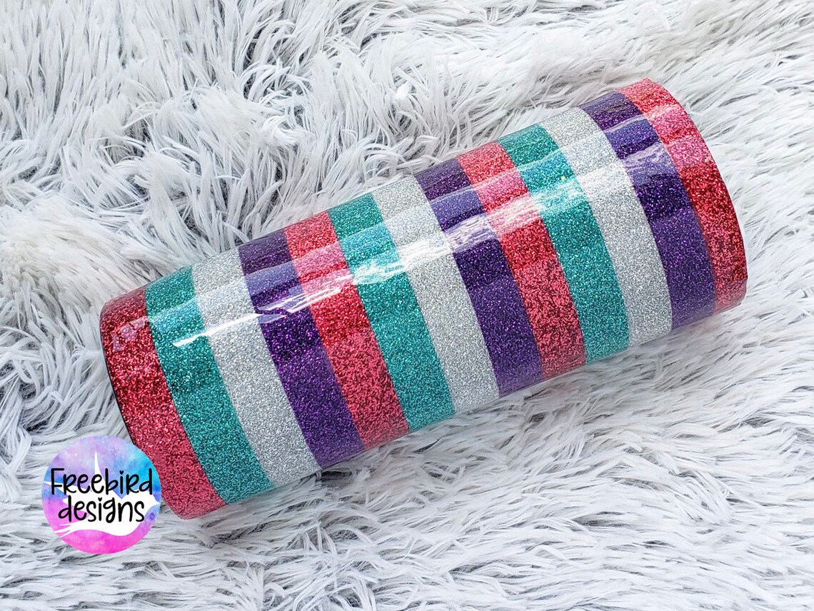 Striped Glitter Tumbler Tumbler With Stripes Monogram Tumbler Etsy
