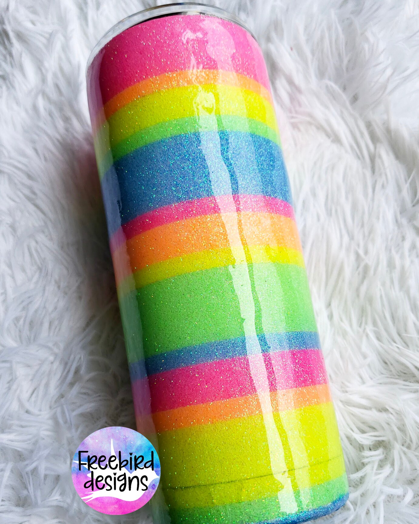 Striped Glitter Tumbler Neon Glitter Yeti Stripes Cup Etsy