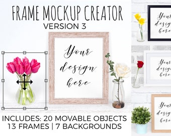 Frame Mockup Generator, Custom Frame Mock Up Creator, Photoshop Frame Mockups, Movable Props, Movable Frame Scene Creator