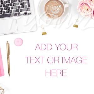 Styled Stock Photograph, Feminine Desk Stock Photo, Pretty Desk Mockup Image, Girl Boss Desk Stock Photography, Pretty Desk Flat Lay Photo image 1