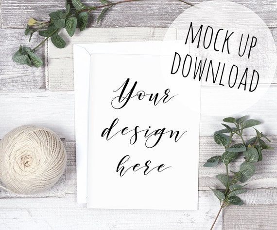 Rustic Greeting Card Mock Up On Wooden Background White